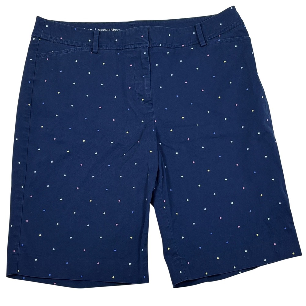 Talbots Perfect Short Navy Blue Polka Dot Multi Color Chino Shorts Womens 10